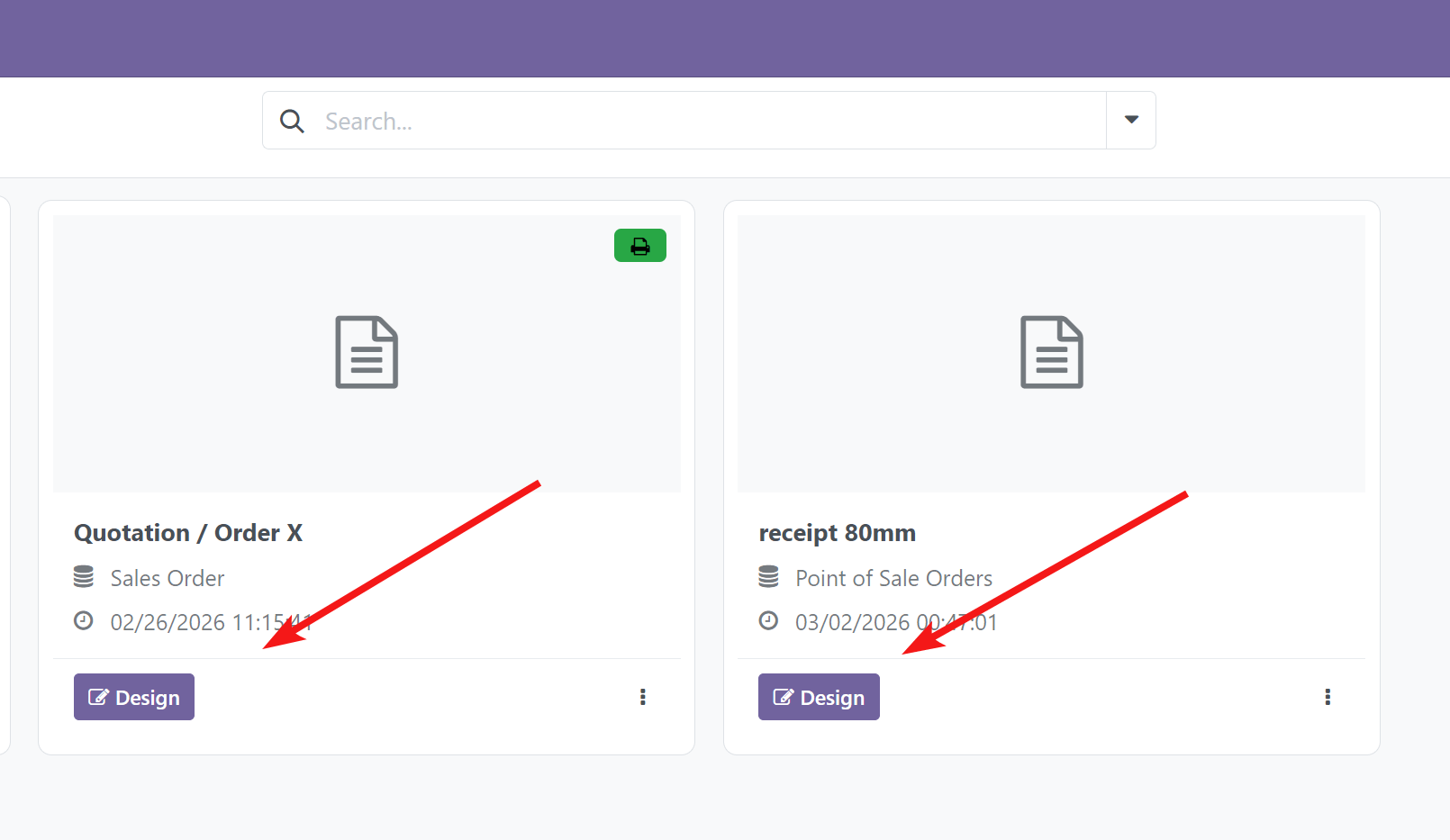 The 'Design' button on the report Kanban card