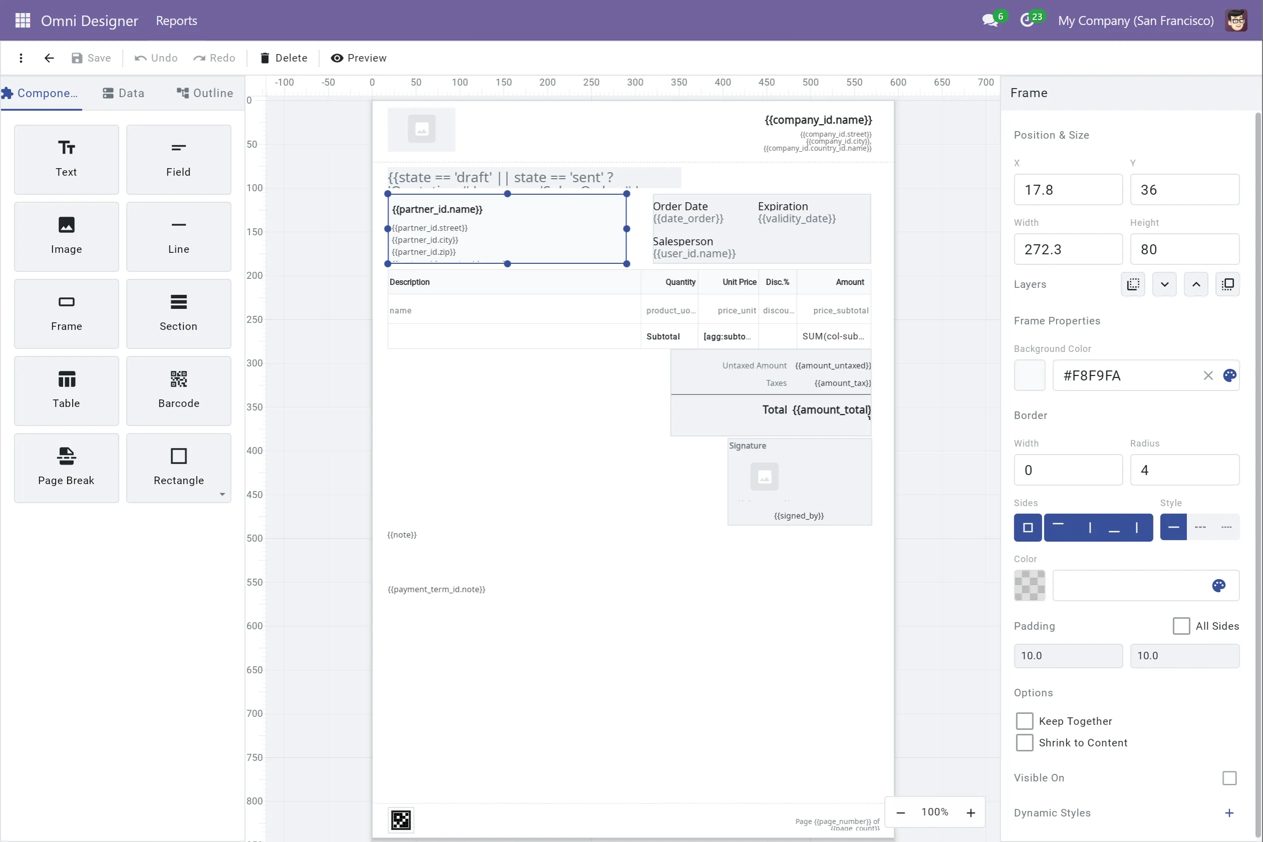 Omni Designer - Visual Drag-and-Drop Report Designer for Odoo Interface