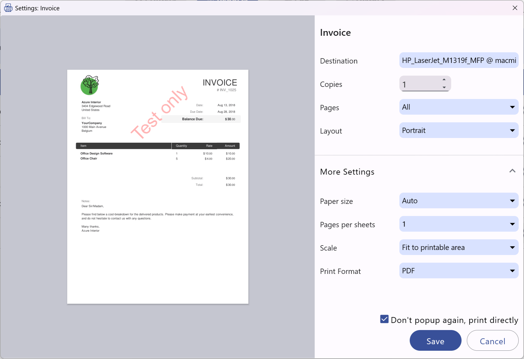 Report Settings dialog