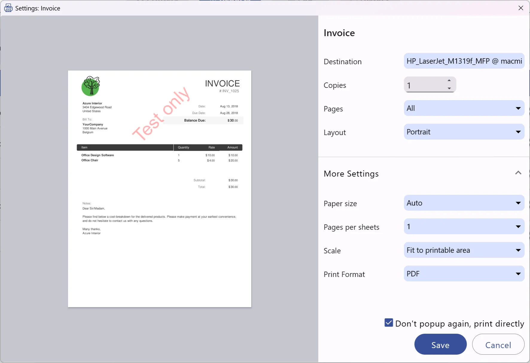 Report Settings dialog