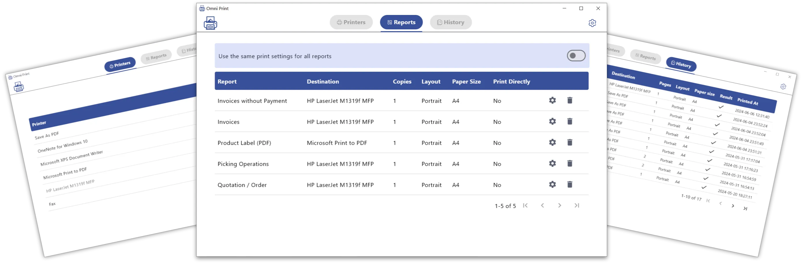 Omni Print report settings preview