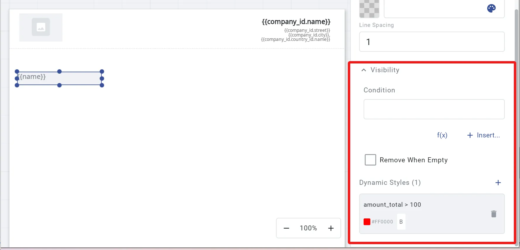 Visibility conditions and dynamic style rules in the property panel